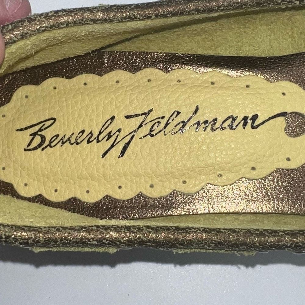 Beverly Feldman Flushed Vintage Metallic Rhinestone Kitten Heel Loafers - Picture 8 of 12